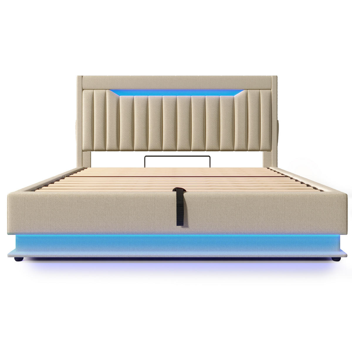 POLSTERBETT 140/200 cm Beige aus Leinen mit LED-Beleuchtung und Stauraum - Beige, Textil (140/200cm) - OKMYHOME