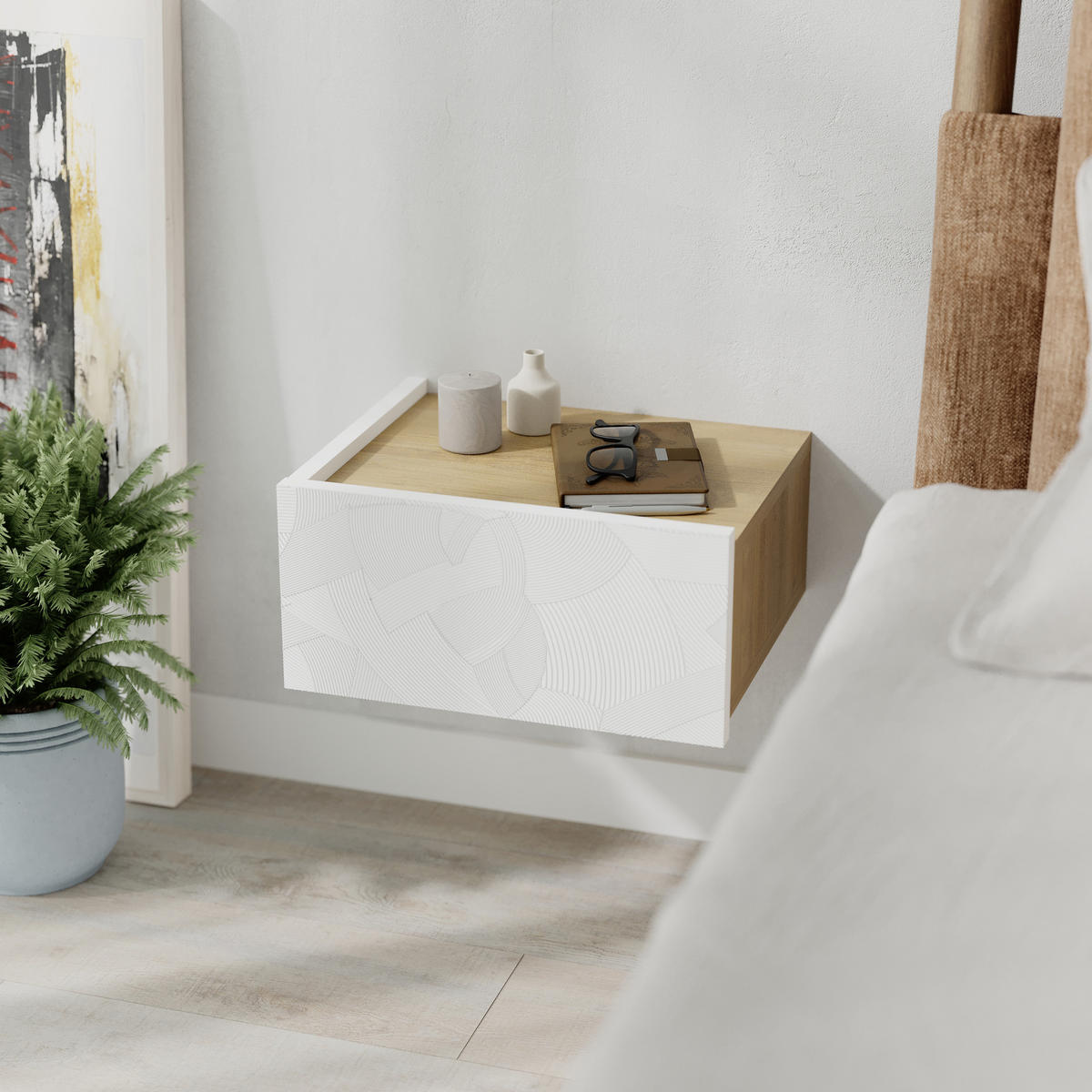 NACHTTISCH Onda Weiß, Eiche 38,4/31/18,5 cm - Weiß, Holzwerkstoff (38.4/18.5/31cm) - Decortie