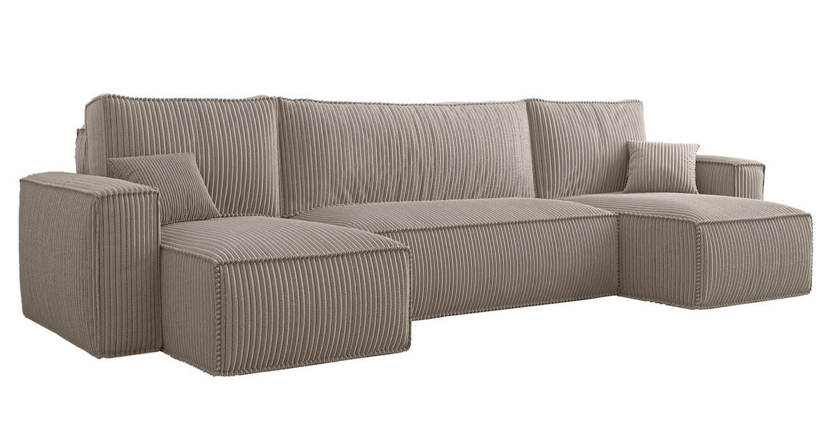 WOHNLANDSCHAFT Scarlo Beige Cordbezug - Beige/Schwarz, Kunststoff/Textil (244/83/145cm) - Selsey