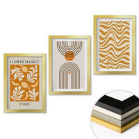WANDBILDER 3er Set - 20x30 cm Goldrahmen - Poster mit geometrischen Pflanzenmustern - Goldfarben, Kunststoff (20/30cm) - ArtPrintCave