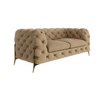 CHESTERFIELD-SOFA 2-Sitzer Lexi Beige Samt - Beige/Goldfarben, Holz/Textil (185/75/100cm) - S-Style Möbel