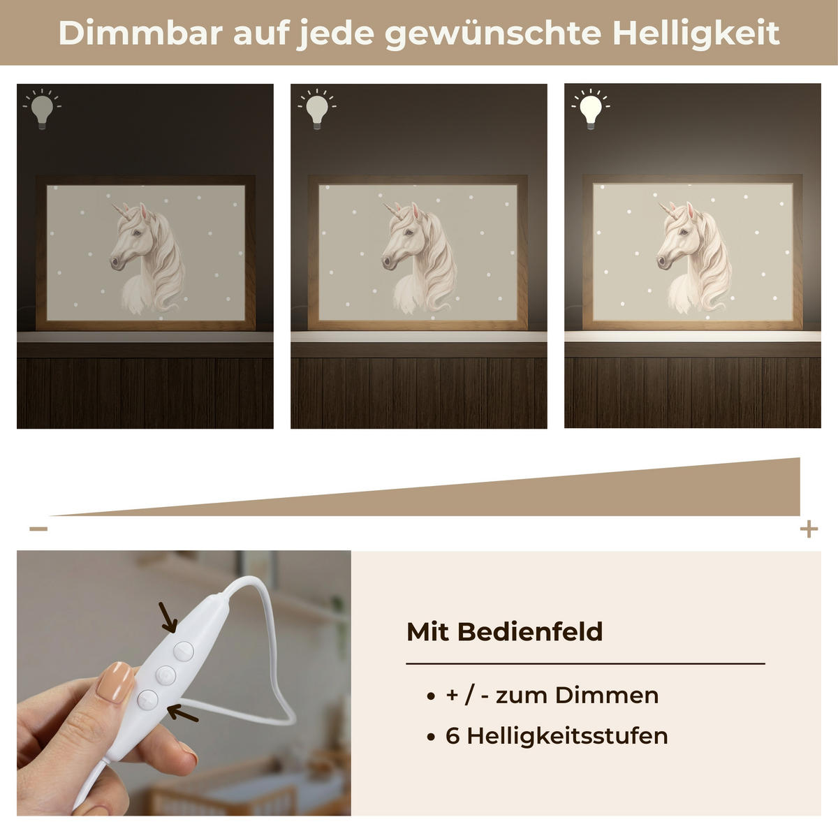 NACHTTISCHLAMPE Einhorn - Weiß - Punkte 30x20 cm - Taupe, Holzwerkstoff (8/30/20cm)