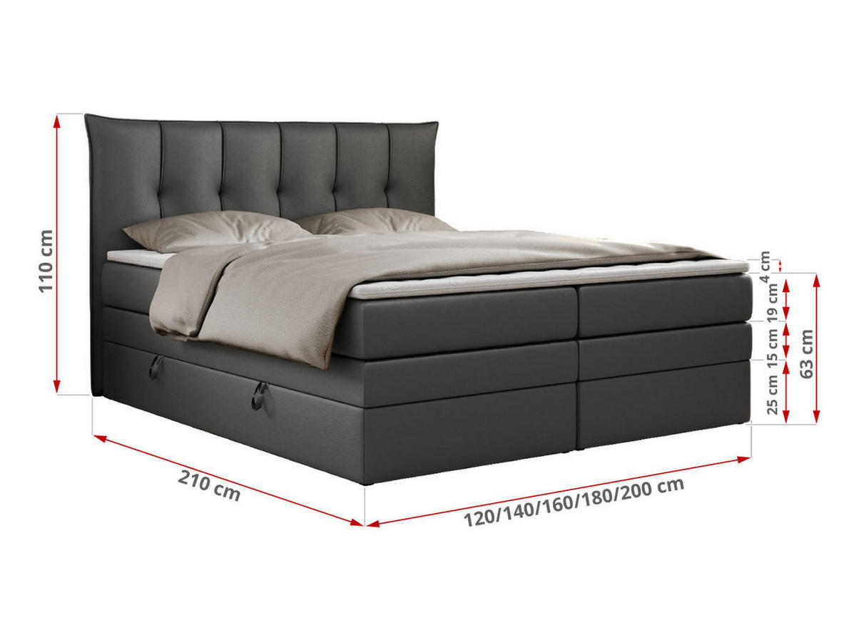 BOXSPRINGBETT PREMIUM 10 KING 140/200 Dunkelgrau Kunstleder - H3 - Dunkelgrau, Holz/Textil (140/200cm) - MKS