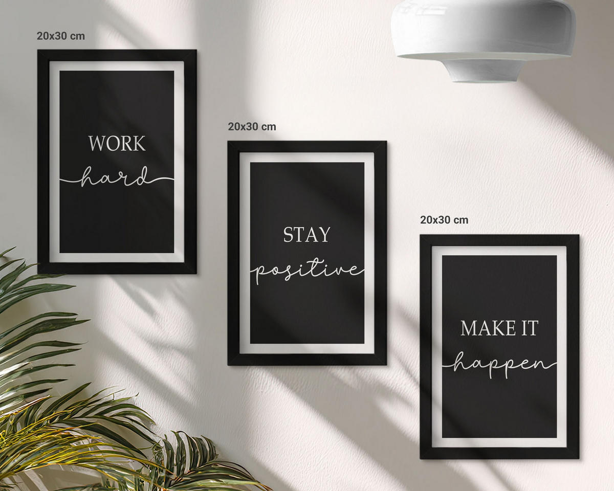 WANDBILDER 3er-Set - 20x30 cm Schwarzer Rahmen - Elegante Motive auf schwarzem Grund - Schwarz, Kunststoff (20/30cm) - ArtPrintCave