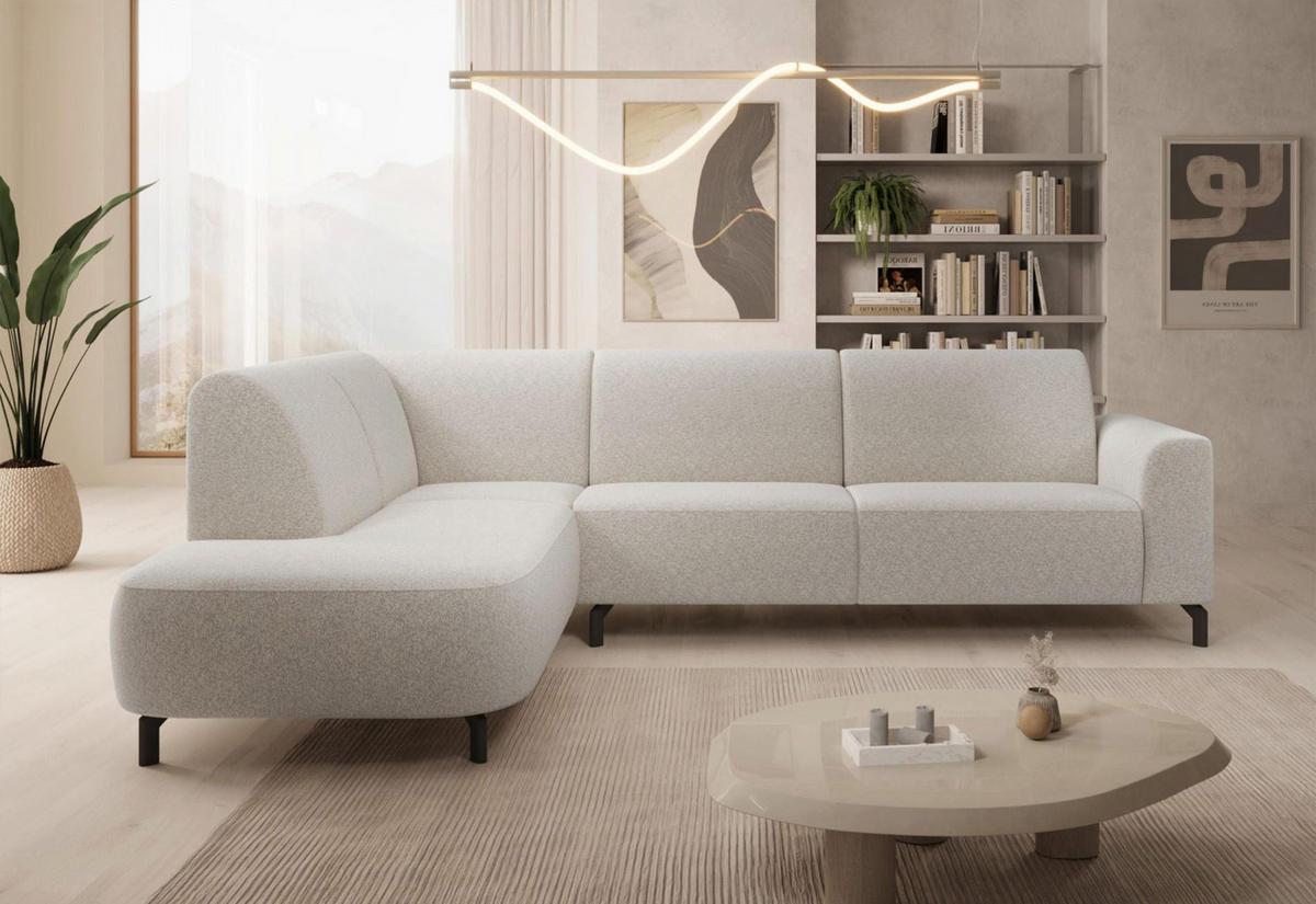 ECKSOFA Lununa Creme mit Armlehne, Bouclé, Ottomane links - Taupe/Schwarz, Textil/Metall (277/218cm) - Selsey