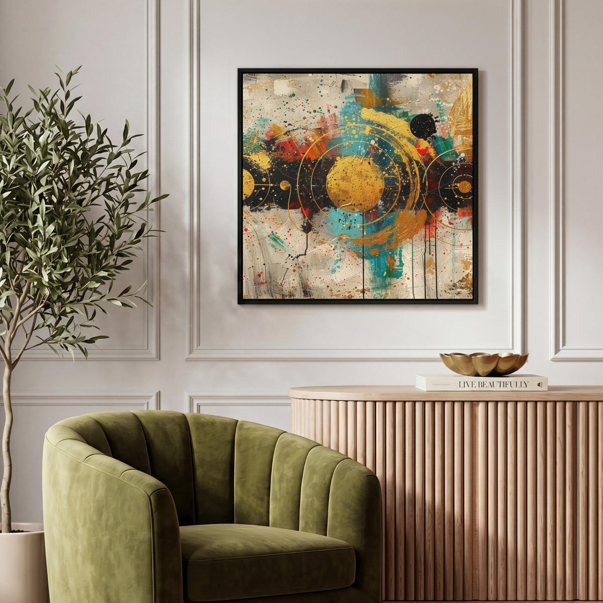 LEINWAND Bilder mit Rahmen - Abstrakt - Kunst - Gold - Modern - 50x50 - Multicolor, Textil (50/50cm) - MuchoWow
