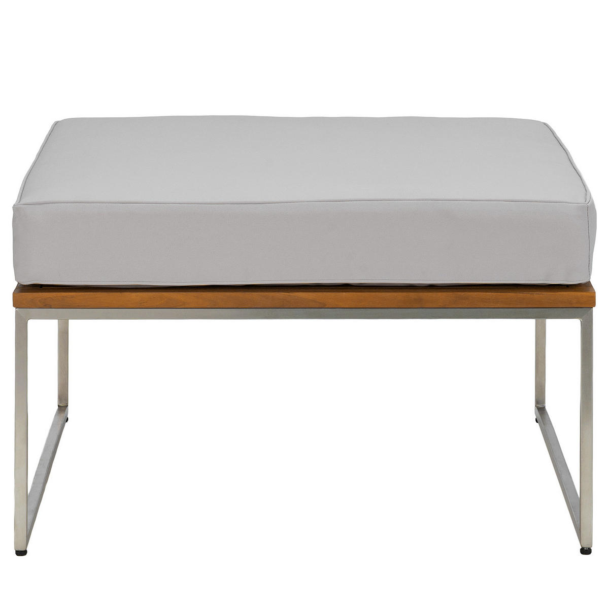 LOUNGEHOCKER - Webstoff / Teak massiv - Hellgrau, Holz/Textil (70/43/70cm) - home24