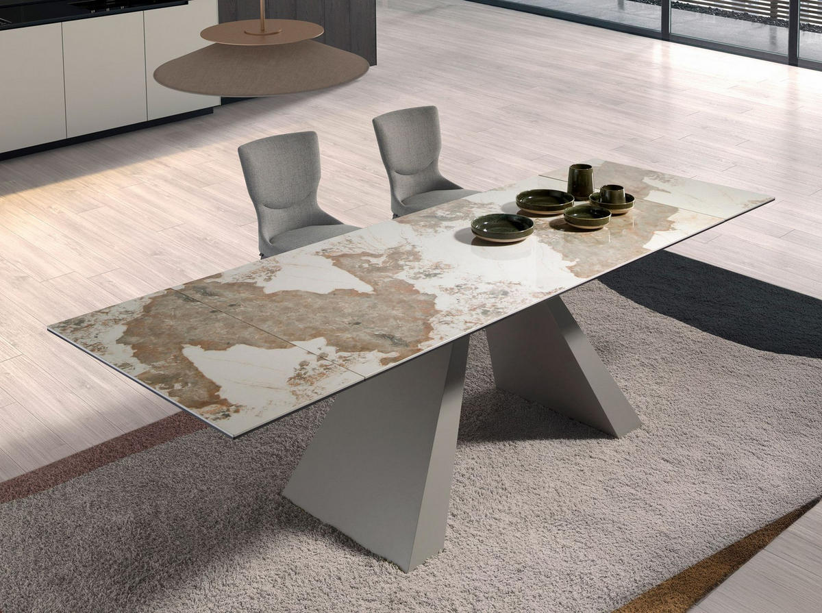 ESSTISCH Rechteckiger ausziehbarer Esstisch aus Porzellanmarmor und taupefarbenem Stahl 180/90/76 cm - Goldfarben/Weiß, Stein (90/180/76cm) - ANGEL CERDA