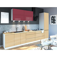 KÜCHENZEILE Florence 8-teilig Rotviolett / Elfenbein 392 / 59 / 207 cm - Rot/Creme, Holzwerkstoff (392/207/59cm) - Feldmann-Wohnen
