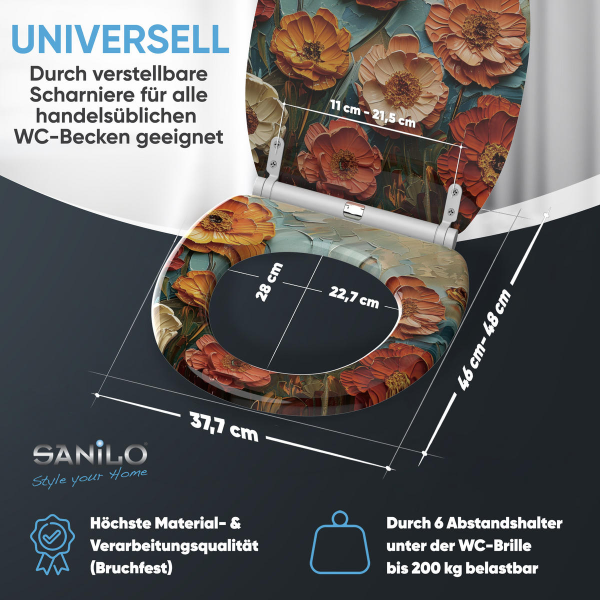 WC-SITZ mit Absenkautomatik & Top Fix Florum - Blau/Rot, Holzwerkstoff (37.7/5/48cm) - Sanilo