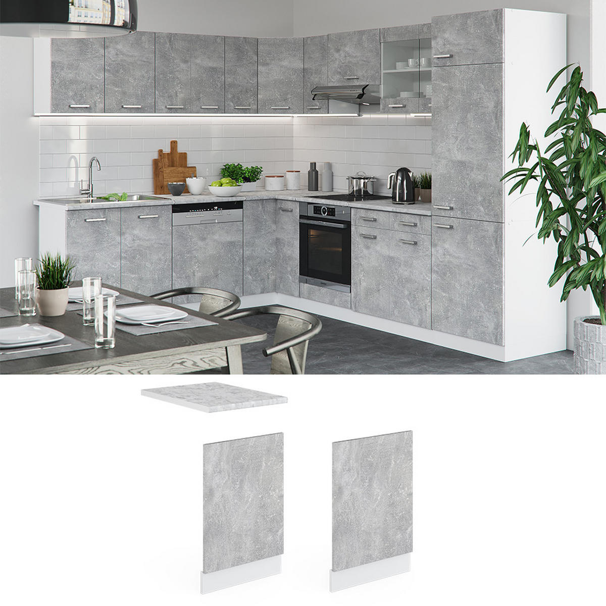 FRONTBLENDE R-Line Beton 45 cm, AP Marmor - Schieferfarben/Hellgrau, Holzwerkstoff (45/57.2/1.6cm) - Vicco