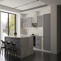 KÜCHENZEILE Mit Insel 340 cm - Linea K2-M340 - in Grau/Matt - Schwarz/Grau, Holz/Metall (340/212/60cm)