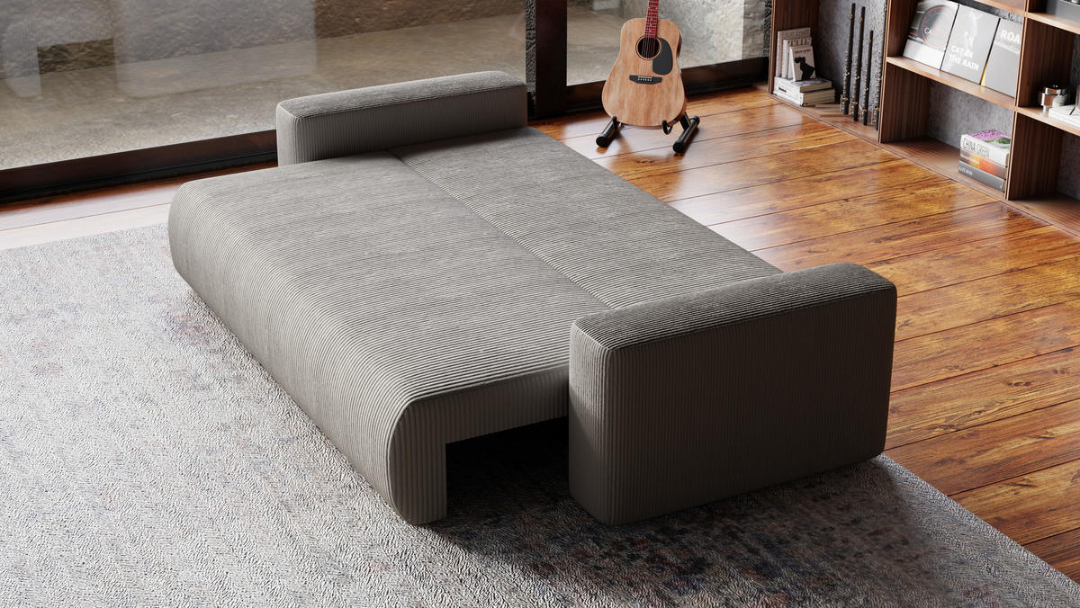 SOFA Bubi mit Bettkasten und Schlaffunktion, Cordstoff - Beige, Holzwerkstoff (242/85/95cm)