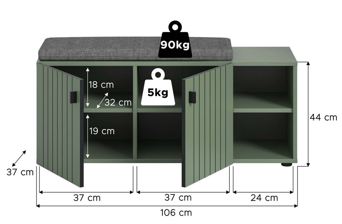 SITZBANK inkl. Sitzkissen STATION 2-tlg. (B/H/T: ca. 106/43/37 cm) in Smoke Green/Smoke Green - Grün, Holzwerkstoff (106/43/37cm)