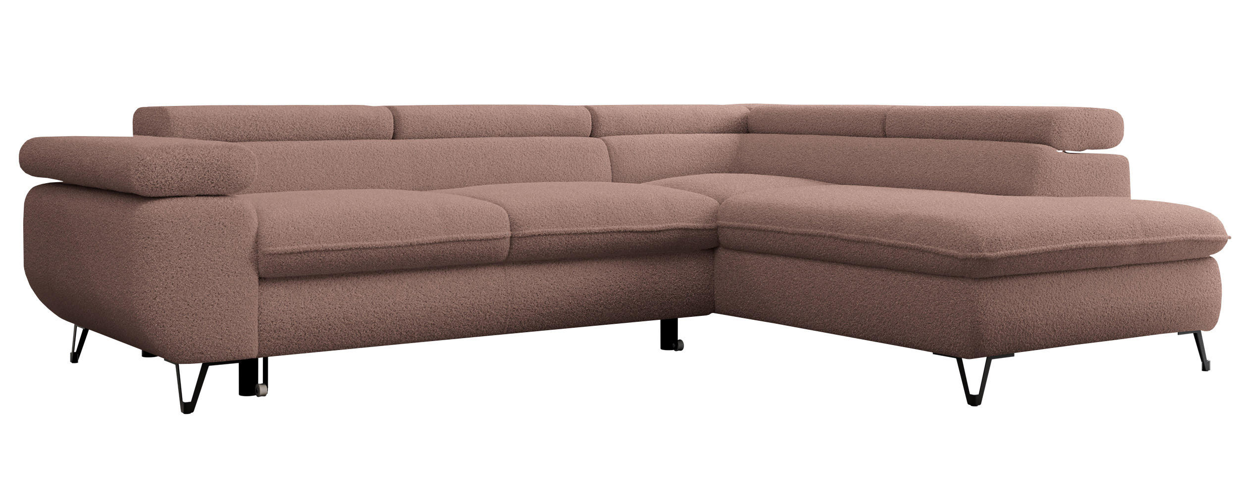 ECKSOFA PEDRO L Rosa Boucle - Rechts Seite - Schwarz/Rosa, Textil/Metall (273/208cm) - MKS