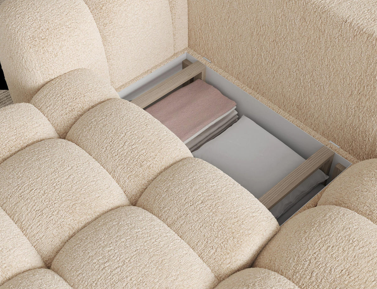 ECKSOFA COZION L-Form mit Schlaffunktion & Bettkasten – Modernes 3-Sitzer Sofa, HR-Kaltschaum, Wellenfederung, 267 × 165 cm - Creme/Schwarz, Kunststoff (267/165cm) - Wohnideebilder