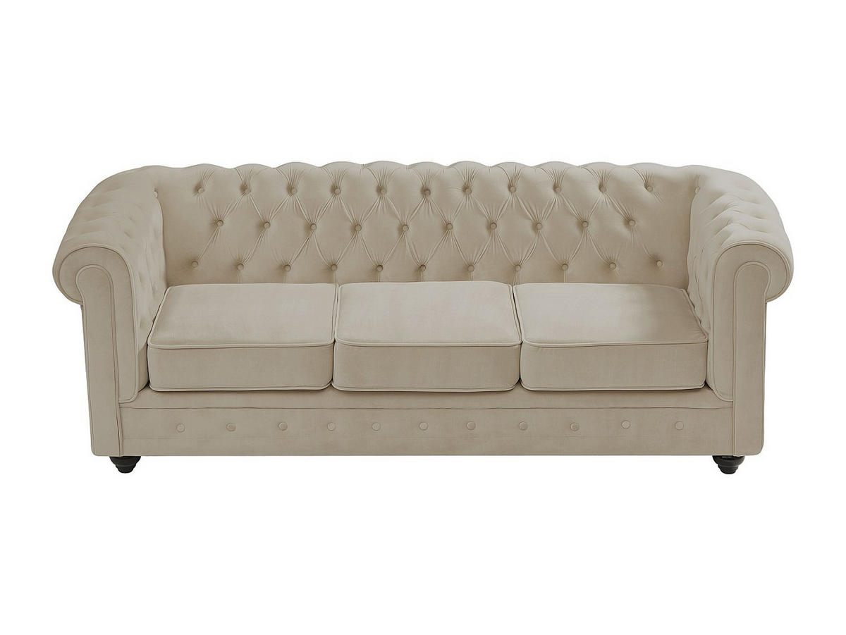 SOFA 3-Sitzer - Samt - Beige - CHESTERFIELD - Beige, Textil (205/72/88cm) - Vente-Unique