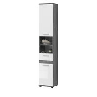 HOCHSCHRANK weiß Hochglanz, grau 35 cm, Badschrank mit 6 Fächern - Weiß Hochglanz/Silberfarben, Holzwerkstoff/Kunststoff (35/191/31cm) - Inn.Furn