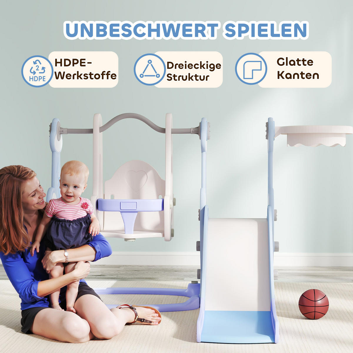 KINDERSCHAUKEL MIT RUTSCHE, Hellblau, Kunststoff - Hellblau, Kunststoff (147.5/107/160cm) - AIYAPLAY