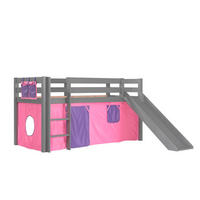 HOCHBETT mit Rutsche Karolina Massivholz Grau Textilset Bella - Violett/Grau, Holz (90/200cm) - 58aufmkessel