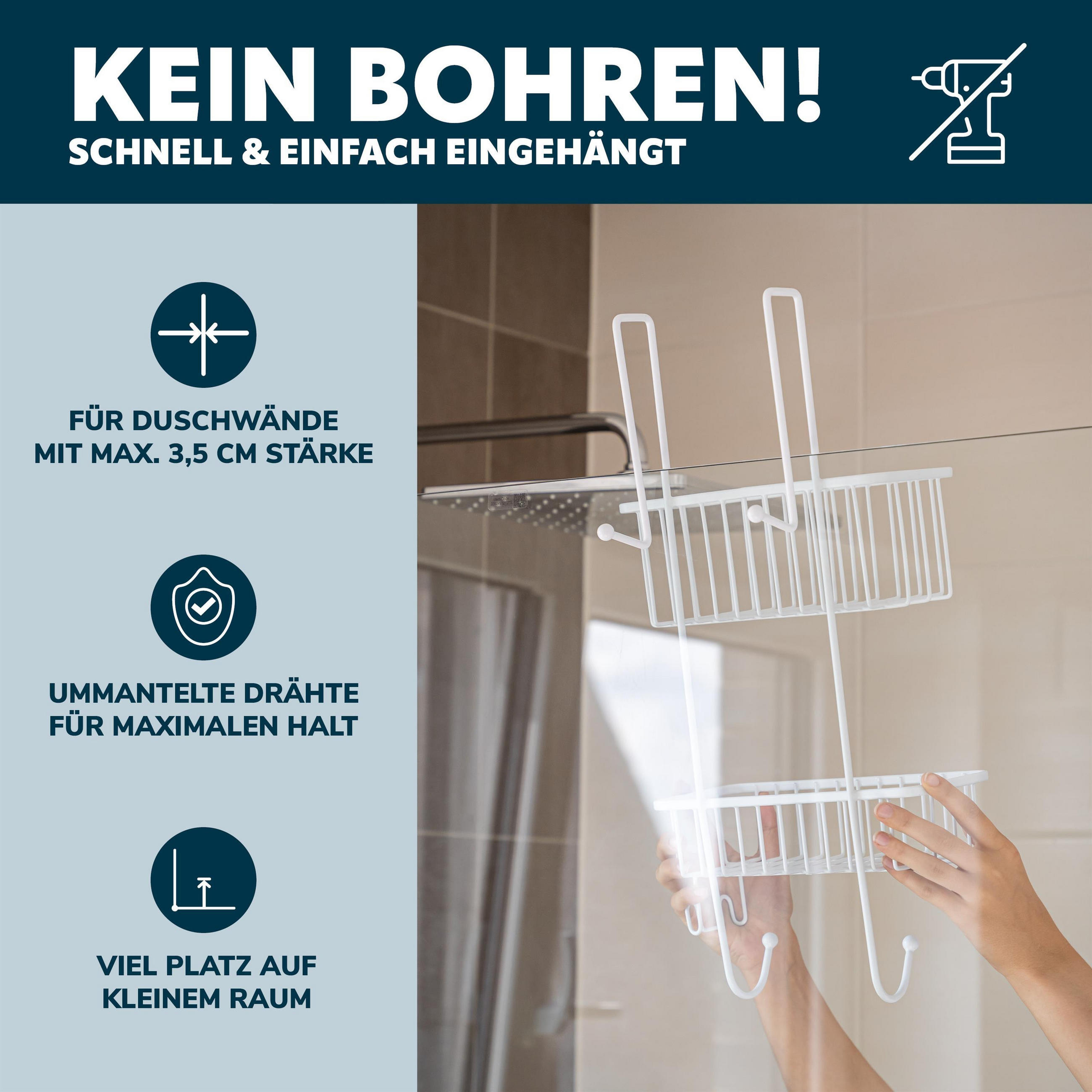 Thumbnail - bremermann Duschregal,, Weiß, Metall, 25x55x12 cm, Badezimmer, Baden & Duschen, Duschablagen