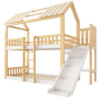 SPIELBETT 90/200 cm DE-00837, in Weiß & Natur,Rutsche und Giebeldach - Naturfarben, Holz (90/190cm) - ComfortXL