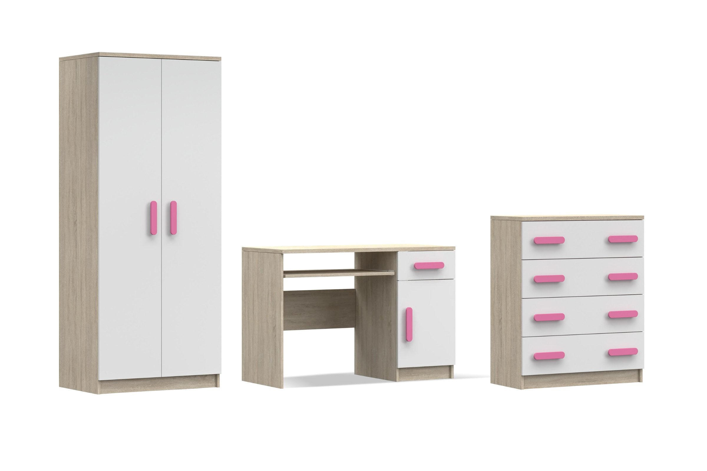 Deine Möbel 24 Kinderzimmer-Set Weiß, Sonoma Eiche, Rosa 270x50x192 cm