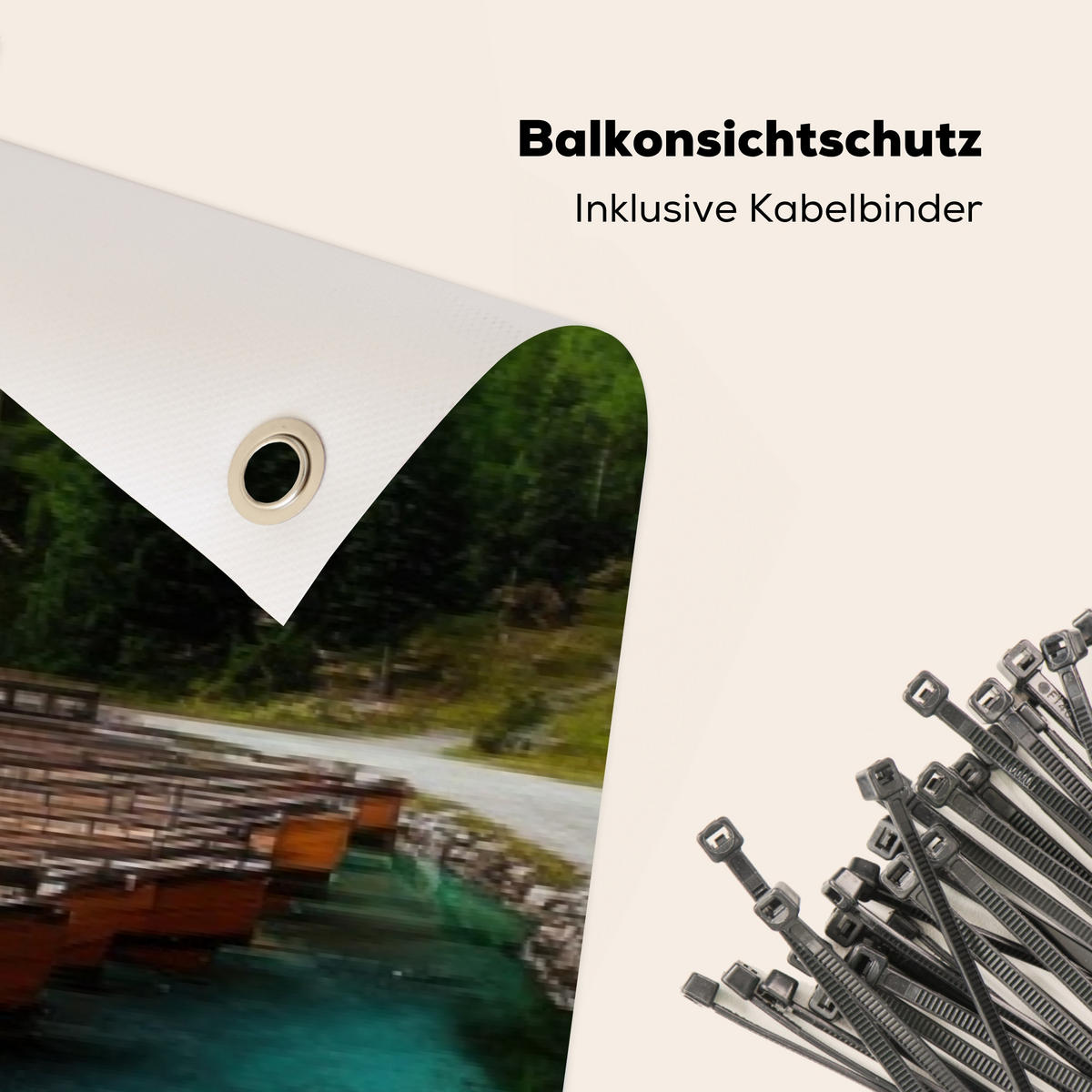 BALKON-SICHTSCHUTZ See - Berge - Sonnenuntergang - Boot - Petrol, Kunststoff (300/75cm) - MuchoWow