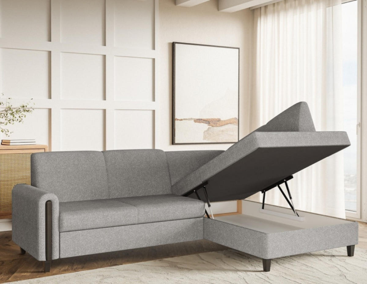 ECKSOFA Grau FLORA Stoff Bubble Rechts Ausziehbar - Grau, Textil (172/236cm) - Sepro Meble