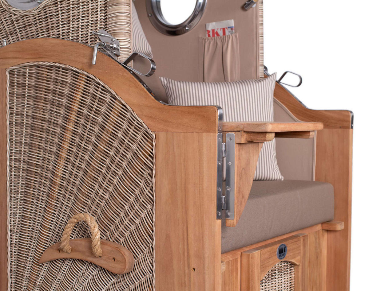 STRANDKORB Düne 1 Sitzer Teak PE Shell - Taupe/Braun, Holz/Textil (96/165/80cm) - Mr. Deko