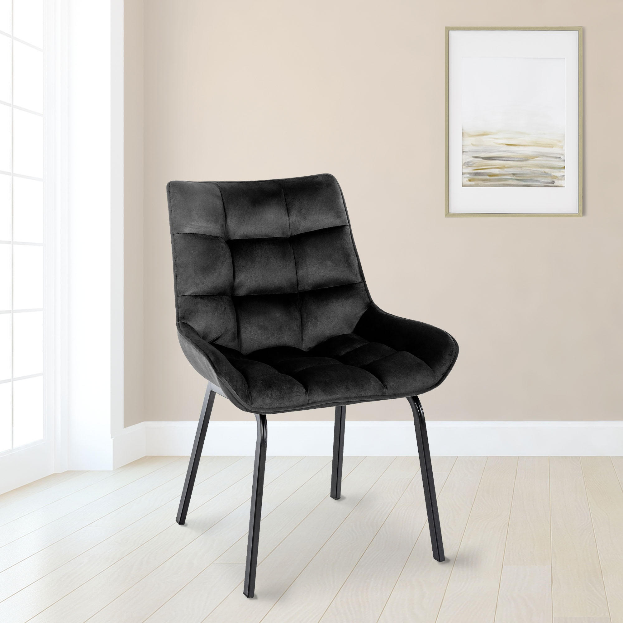 STUHL 2er Set Samt Schwarz - Schwarz, Textil/Metall (58/84/57cm) - CLP