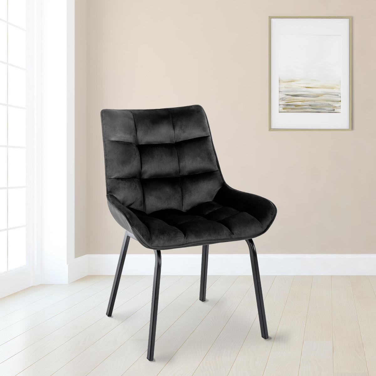 STUHL Samt schwarz - Schwarz, Textil/Metall (58/84/57cm) - CLP