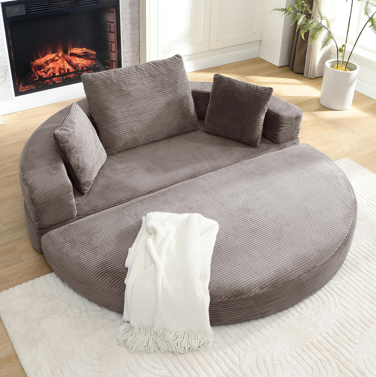 SOFABETT 2-in-1 oval 173x176 cm Cordstoff Brown Gray - Braun, Kunststoff (176/40/173cm) - Meubliv
