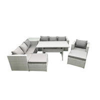 GARTENMÖBEL SET mit 3-Sitzer-Sofa und Sessel, Esstisch,2 Großer Hockern,Beistelltisch Polyrattan Hellgrau 9-Sitzer - Hellgrau/Grau, Glas/Kunststoff - Fimous