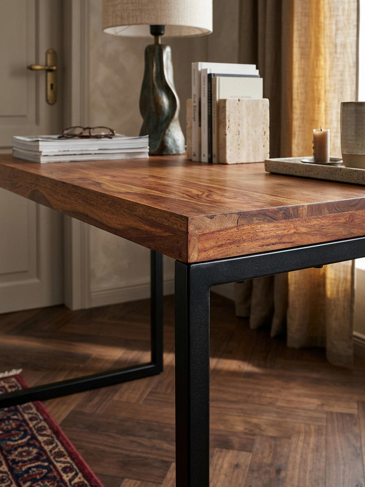 SCHREIBTISCH – Massivholz/Metall, Industrial-Stil, handgefertigt - Schwarz/Braun, Holz/Metall (59/117/77cm) - KADIMA DESIGN