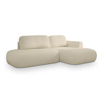 ECKSOFA NUVIRA R-S Creme Boucle-Stoff mit Schlaffunktion - Creme, Holz (274/165cm) - MASSENO