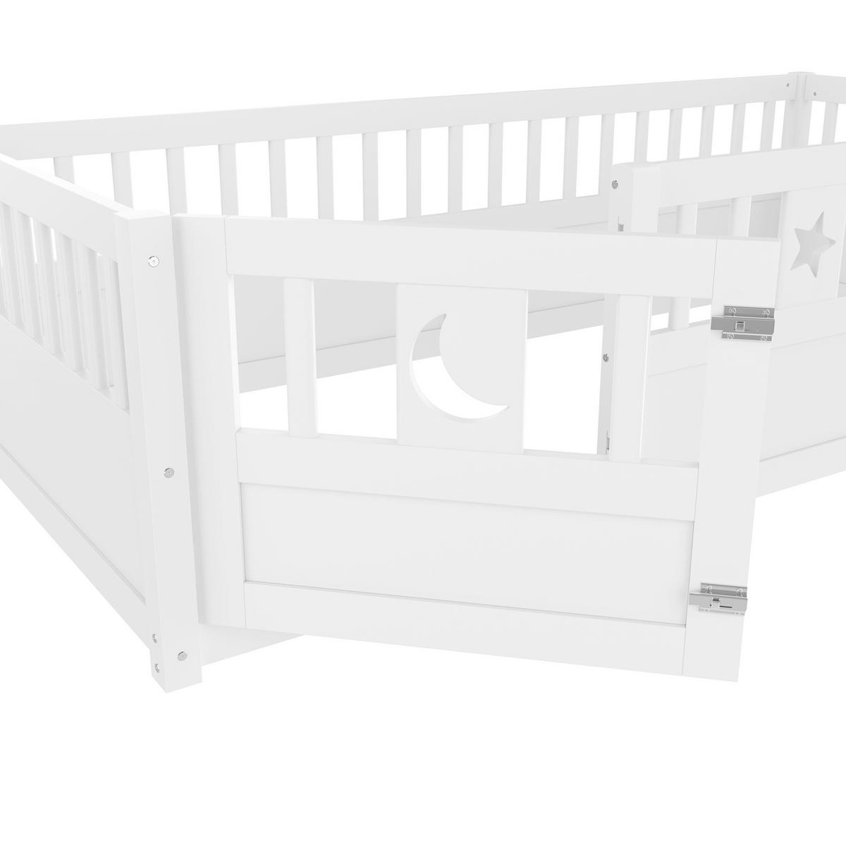 KINDERBETT 90/190 cm, Weiß mit Sicherheitsgitter und Stern- und Monddekoration - Weiß, Holz (90/190cm) - MIVRAY
