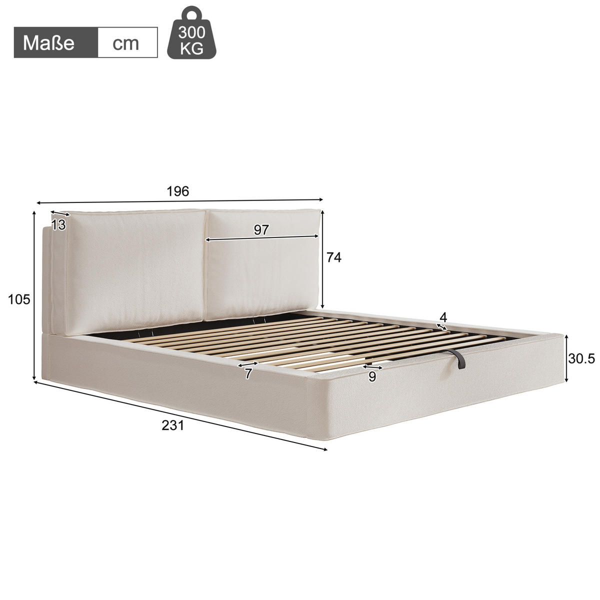 POLSTERBETT 180/200 cm Beige Bouclé mit Hydraulik und Lattenrost ohne Matratze - Beige, Textil (180/200cm) - MIVRAY