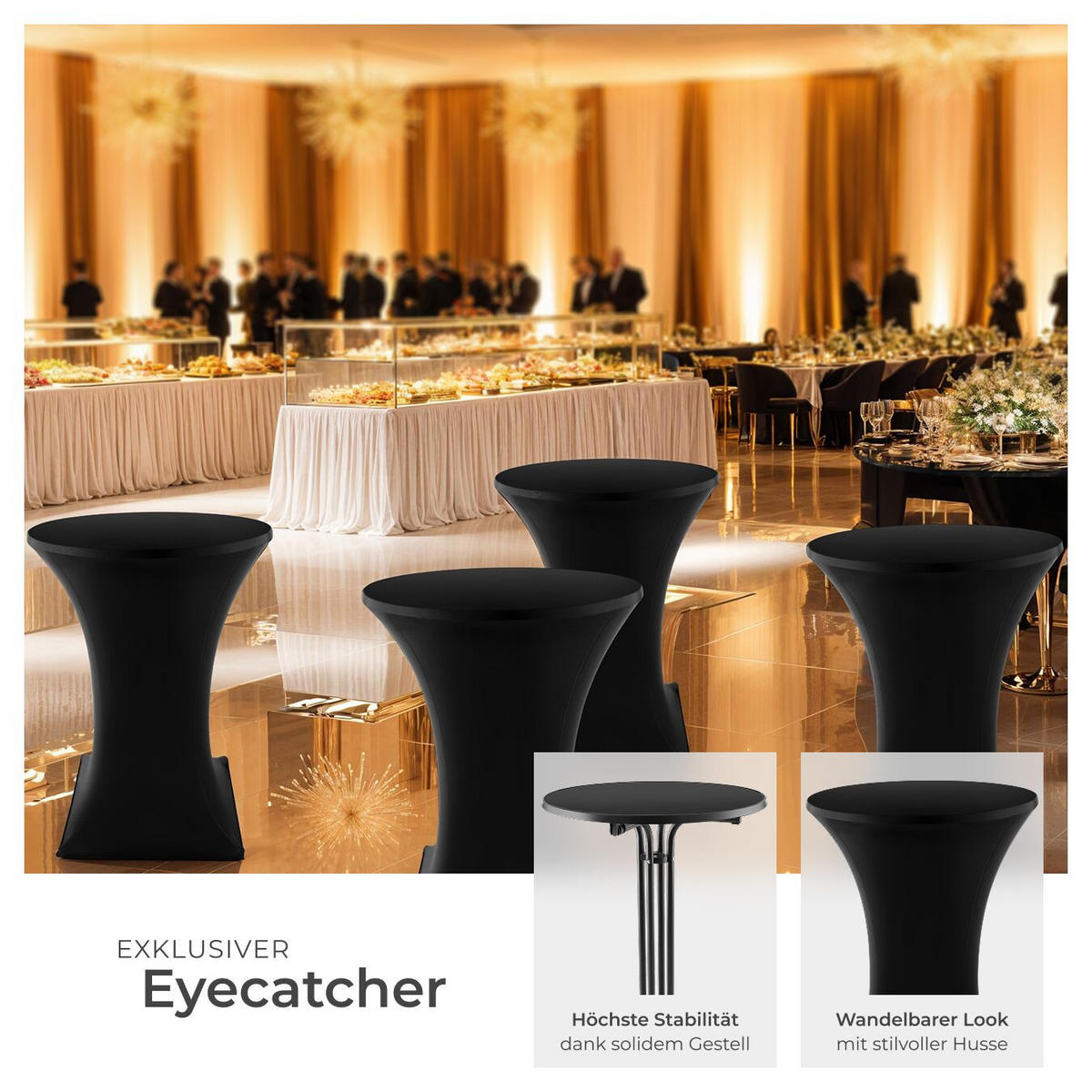 STEHTISCH Eren,bodenschonende Kunststofffüße & Ausgleichsschraube,schwarz - Schwarz, Textil (80/80/110cm) - tectake