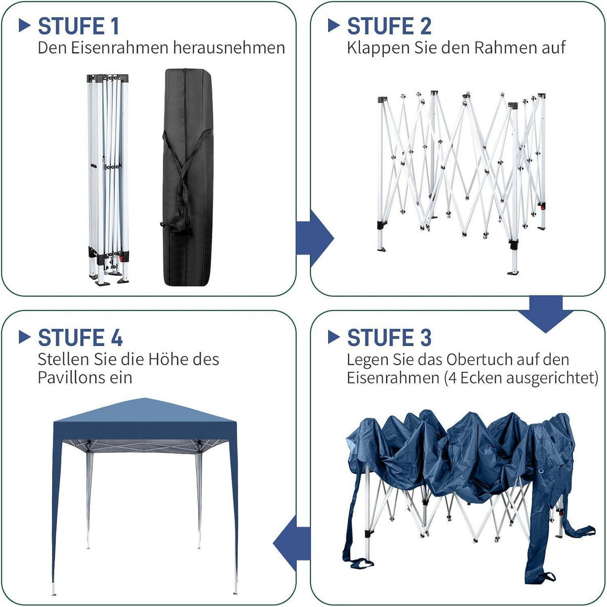 FALTPAVILLON 2 x 2 m Blau mit 4 Seitenteilen - Blau, Textil (200/245/200cm)