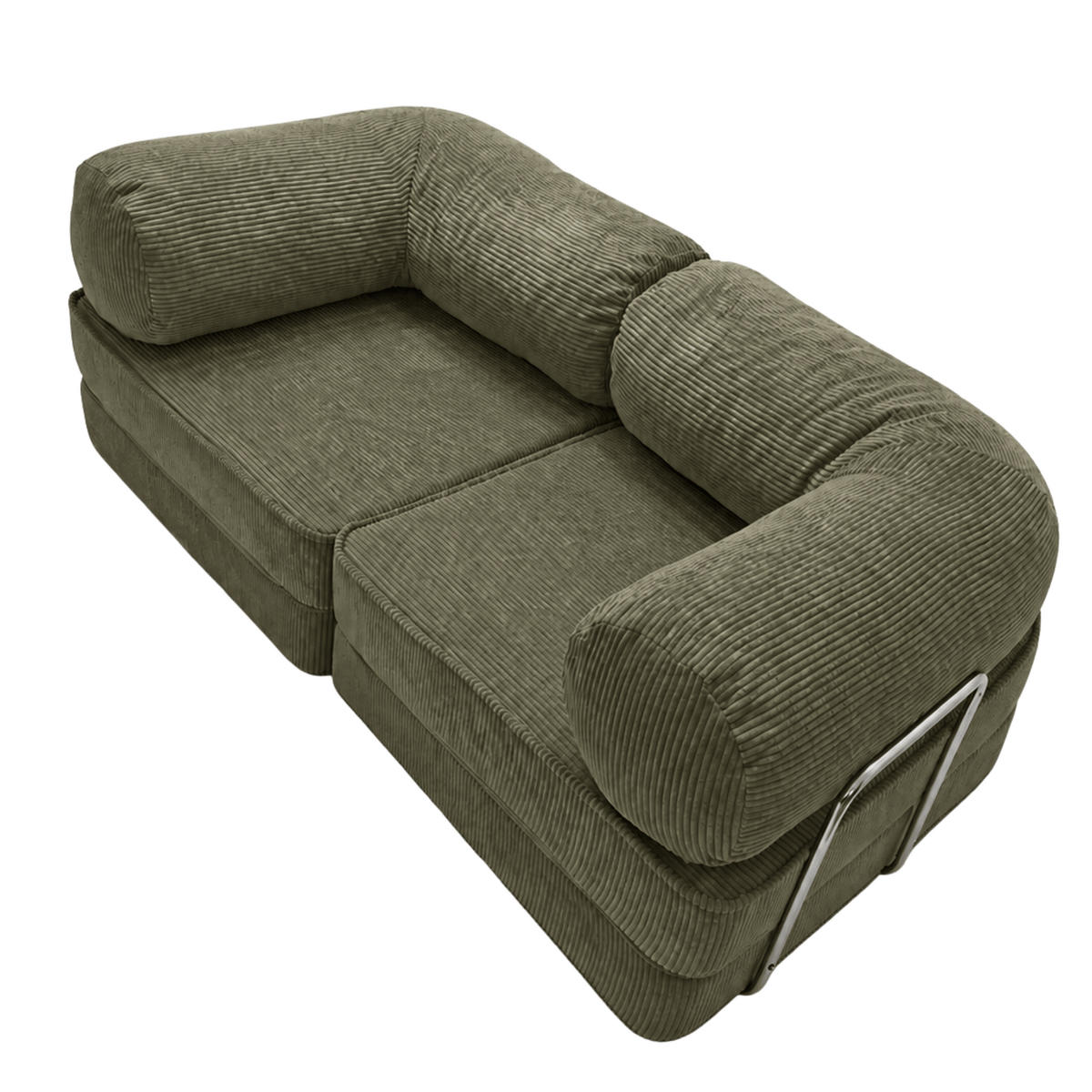 SOFA SURB Duo 100 Schlafsofa 2-Sitzer Khaki 200/100 cm - Chromfarben/Grün, Textil/Metall (200/70/100cm) - SURB