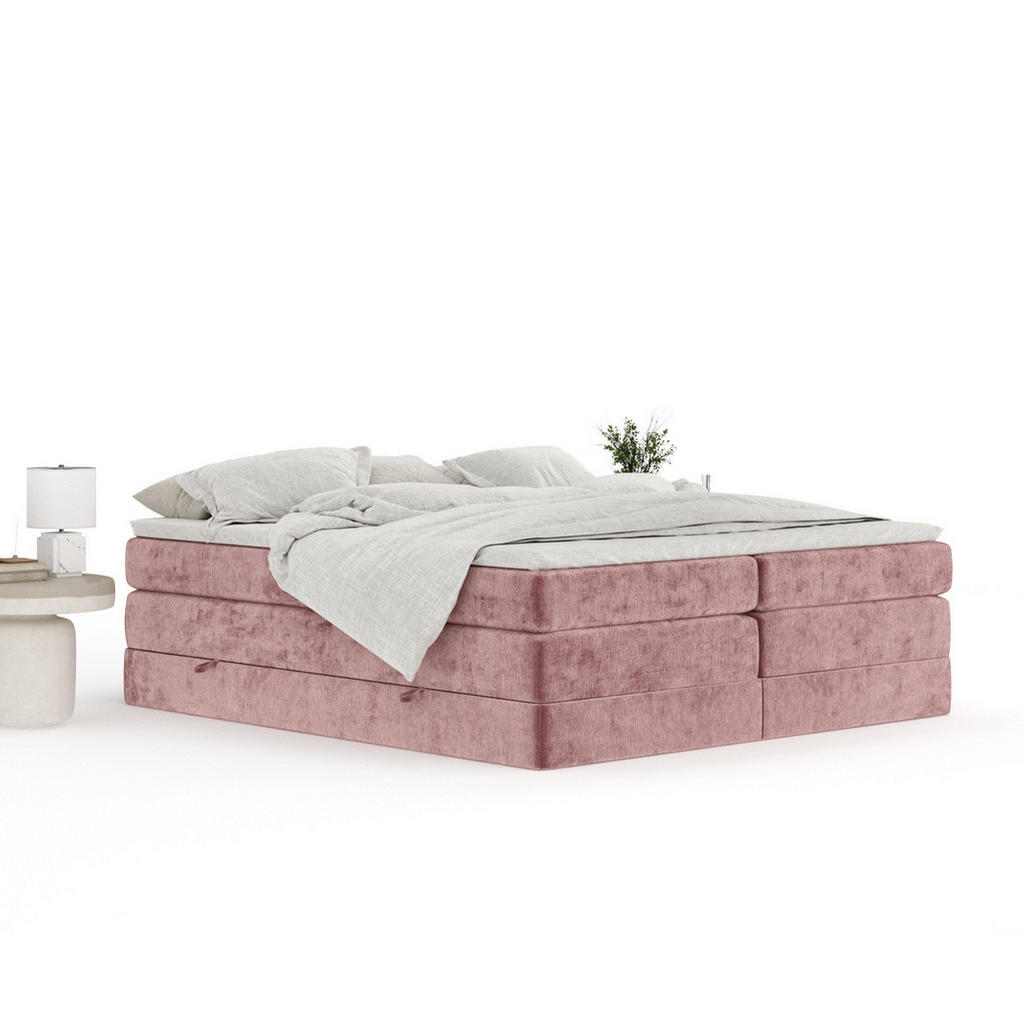 Thumbnail - Maison de Reve Boxspringbett, Rosa, Textil, Buche, Kiefer, H3 + H4, 7-Zonen, Höhe ca. 40 cm, 140x200 cm, Handmade in Eur...