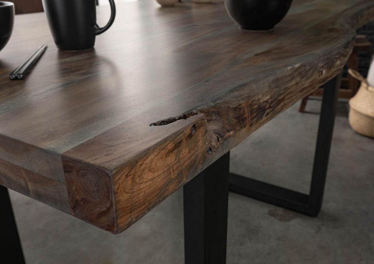 BAUMTISCH Akazie 140x90x77 grau lackiert / U-Beine anthrazit matt FREEFORM 5 - Anthrazit/Grau, Holz (140/90/77cm) - Massivmoebel24