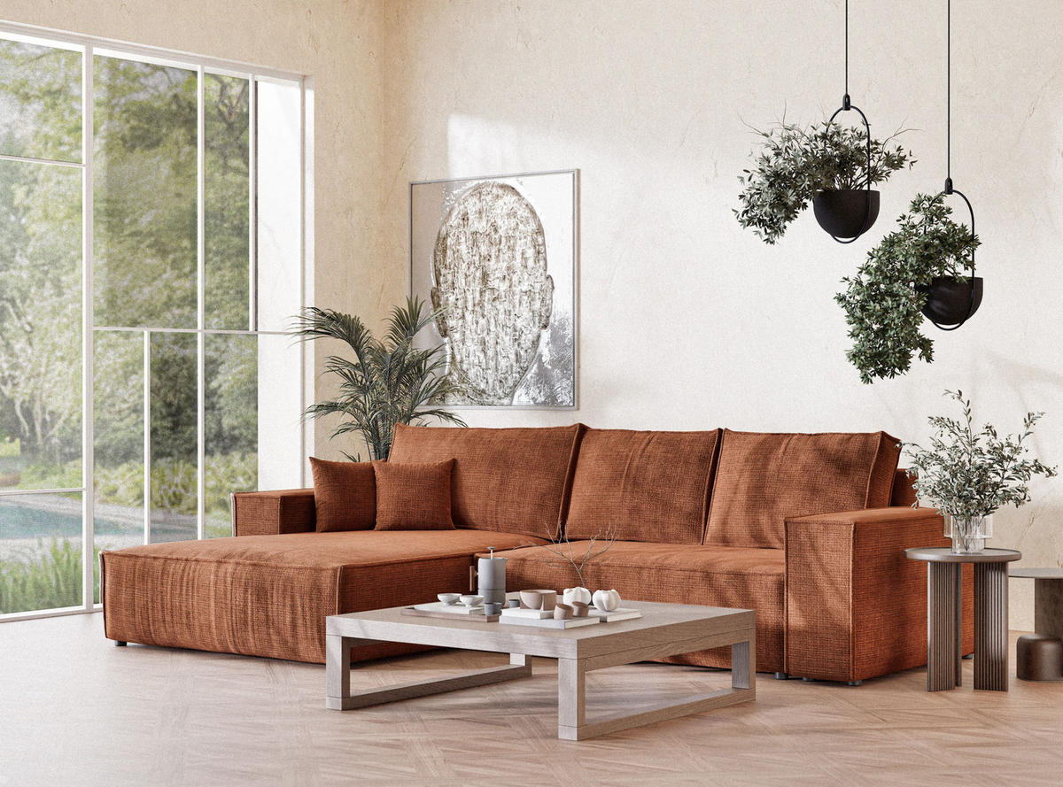 ECKSOFA Maze Kupferfarbe Chenille-Stoff - Links Seite - Schwarz/Kupferfarben, Holz/Holzwerkstoff (185/294cm) - Maison de Reve