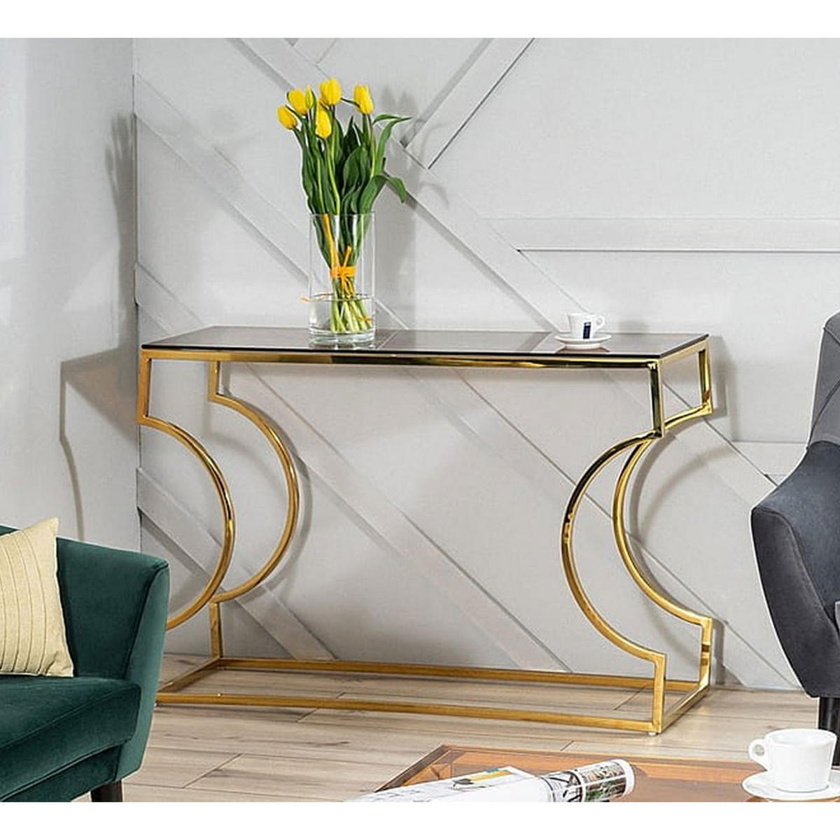 KONSOLENTISCH Kairo Bernsteinfarben / Gold 120 / 40 / 78cm - Goldfarben, Glas/Holz (40/120/78cm) - Feldmann-Wohnen