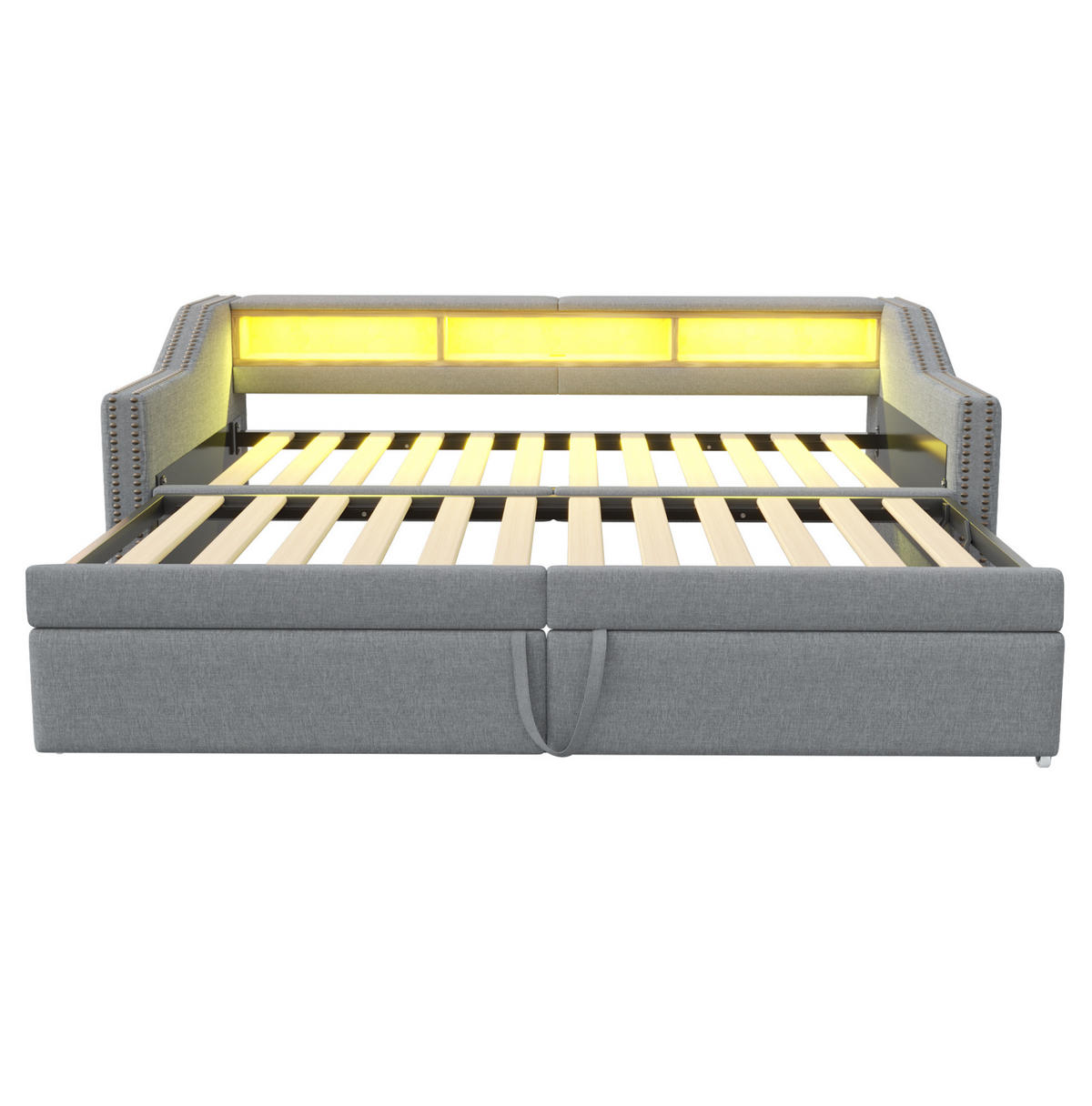 POLSTERSCHLAFSOFA 90/200 cm ausziehbar auf 180/200 cm mit LED, USB und Ablagefächern, Hellgrau - Hellgrau, Textil (90/200cm) - Redom