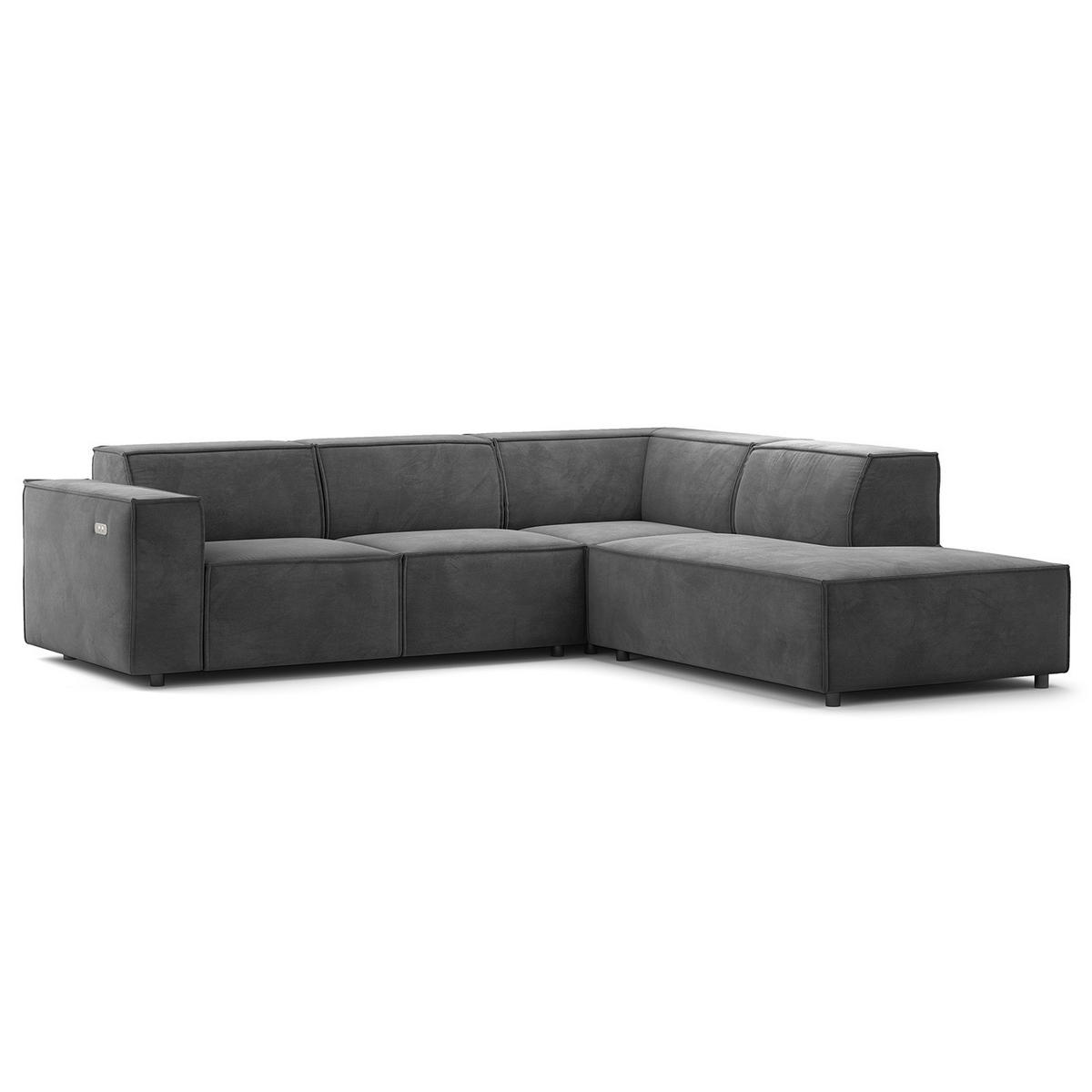 ECKSOFA mit Ottomane - Schwarz/Grau, Kunststoff/Textil (260/234cm) - home24
