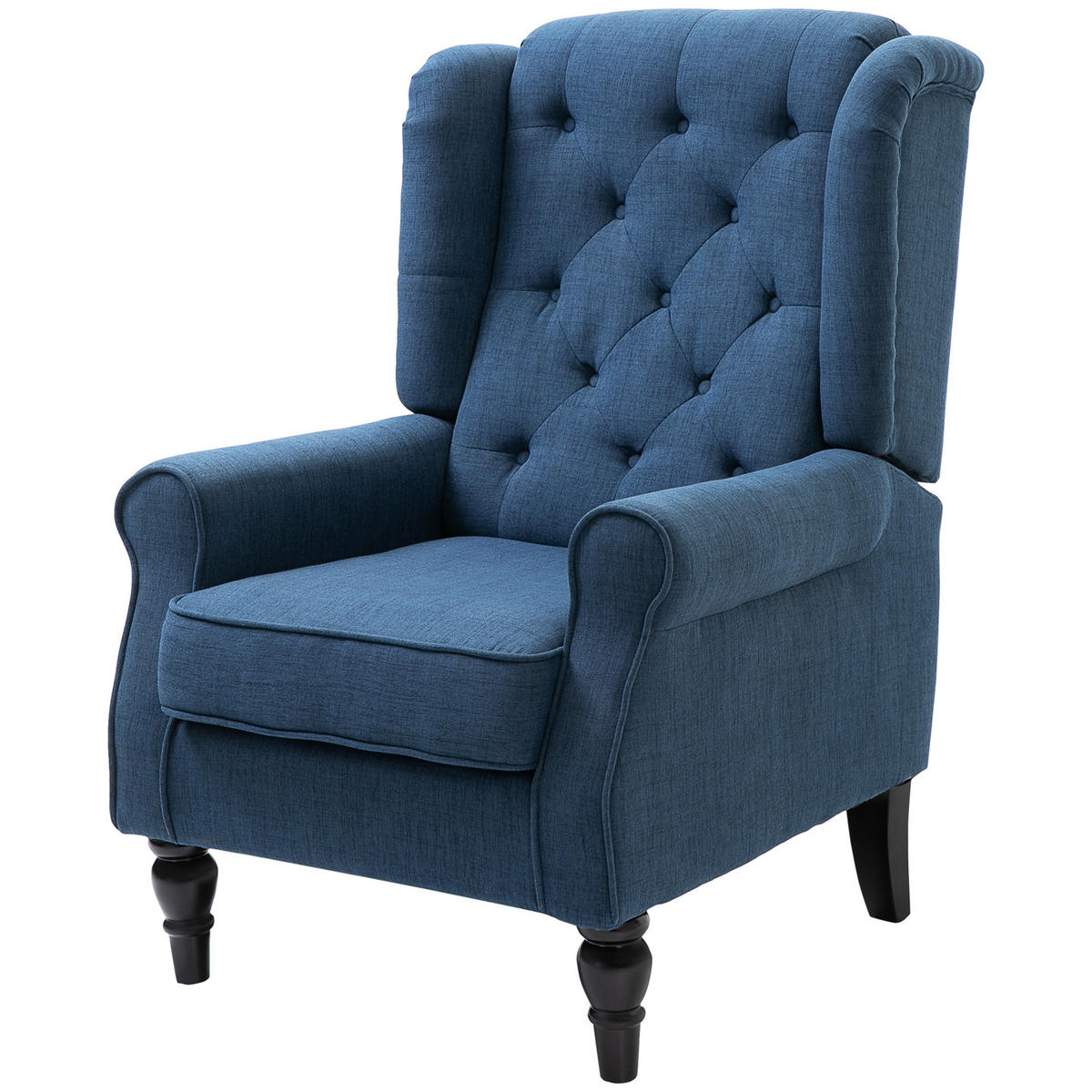 OHRENSESSEL DE-06469 dick gepolstert, abnehmbarer Bezug Blau - Blau, Holz/Textil (86/102/74cm) - ComfortXL