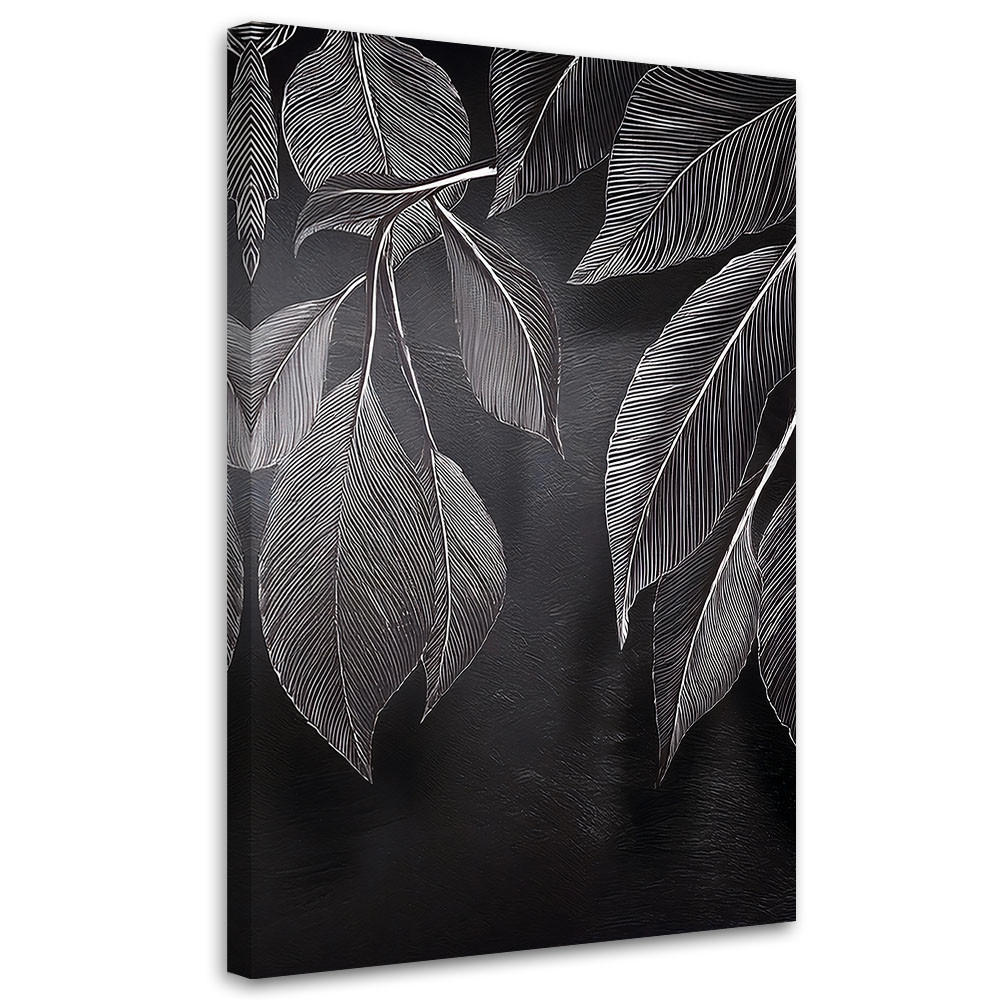 LEINWANDBILD Minimalismus hinterlässt Pflanzen schwarz und weiß 40x60cm - Grau, Textil (40/60cm) - Feeby