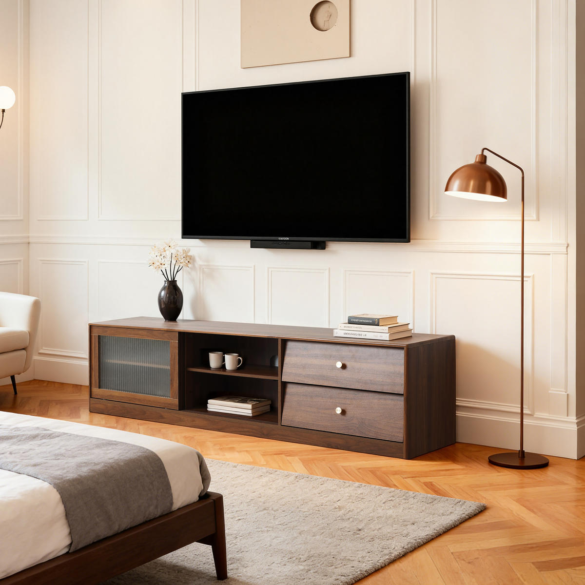 TV-SCHRANK, B160 x T40 x H45 cm - Braun, Holz (160/45/40cm) - Hometopia